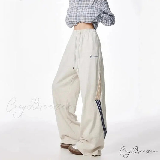 Striped Drawstring Vintage High Waist Pants GRAY / M pants-241228