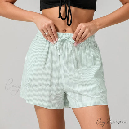 Striped Drawstring Wide-Leg Shorts green / XS short-250223