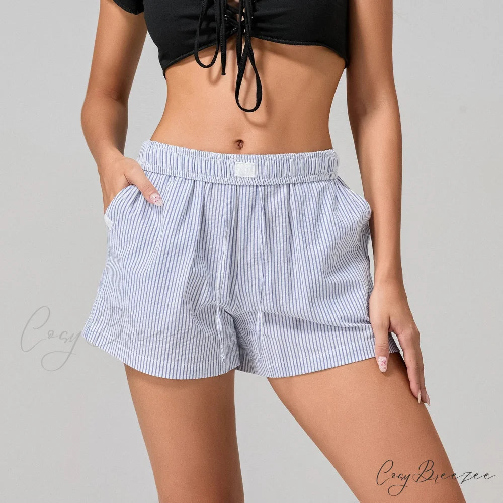 Striped Drawstring Wide-Leg Shorts short-250223