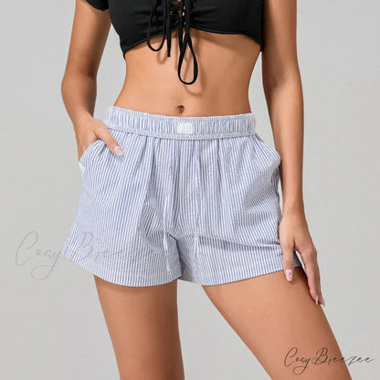 Striped Drawstring Wide-Leg Shorts short-250223