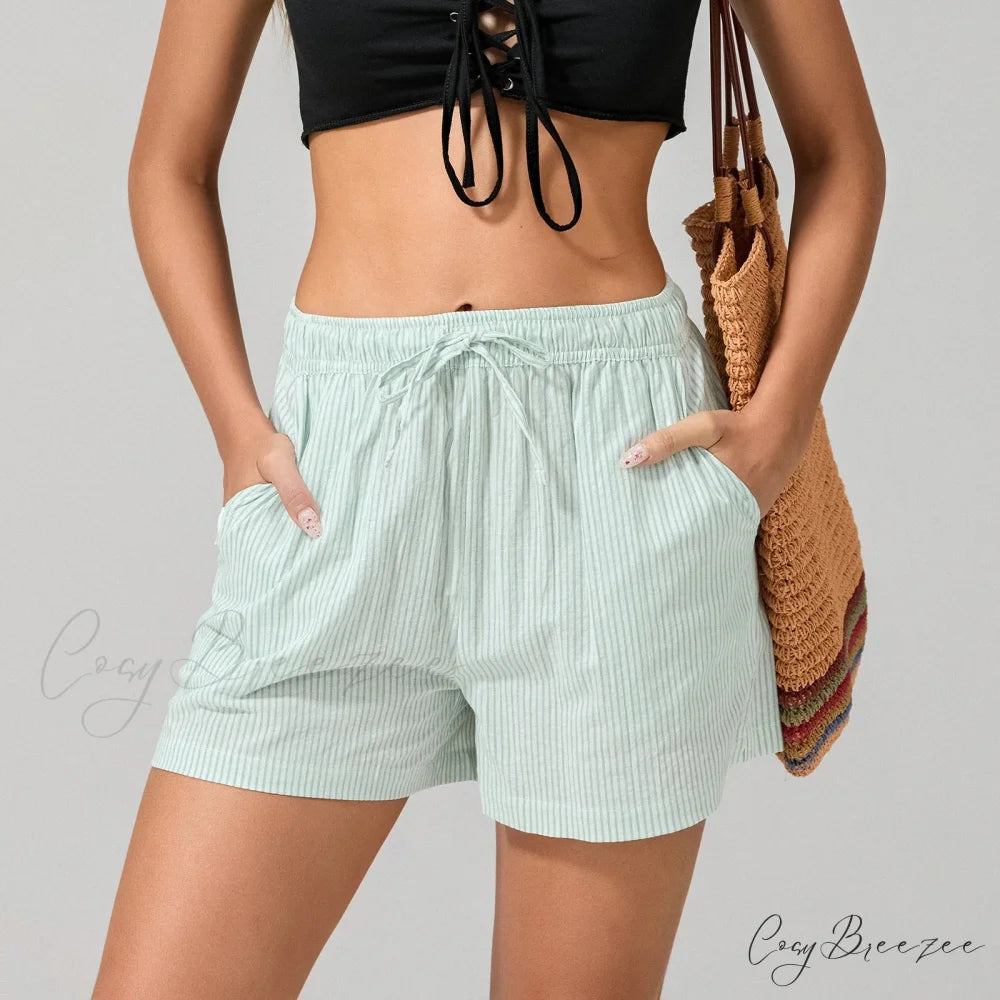 Striped Drawstring Wide-Leg Shorts short-250223
