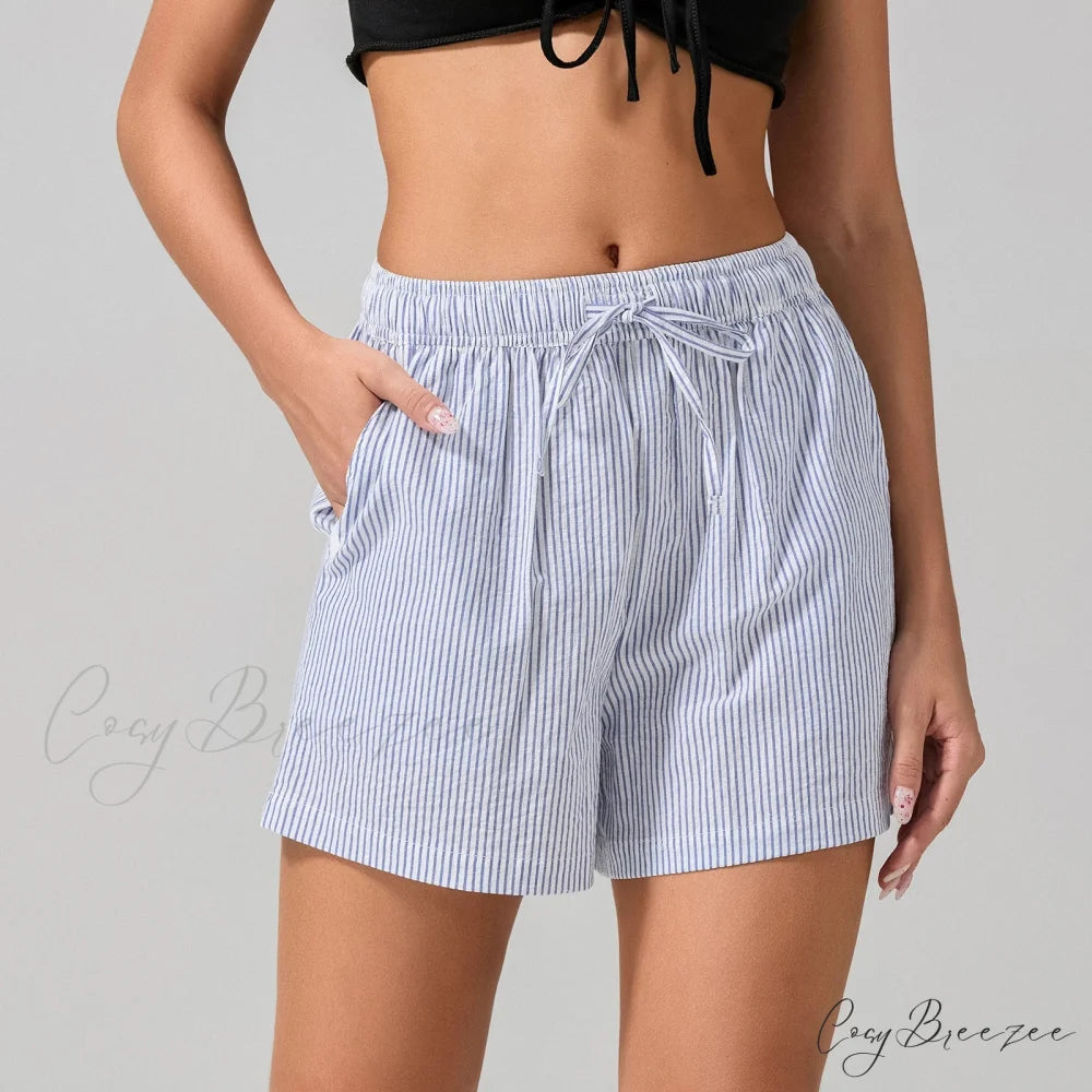 Striped Drawstring Wide-Leg Shorts short-250223