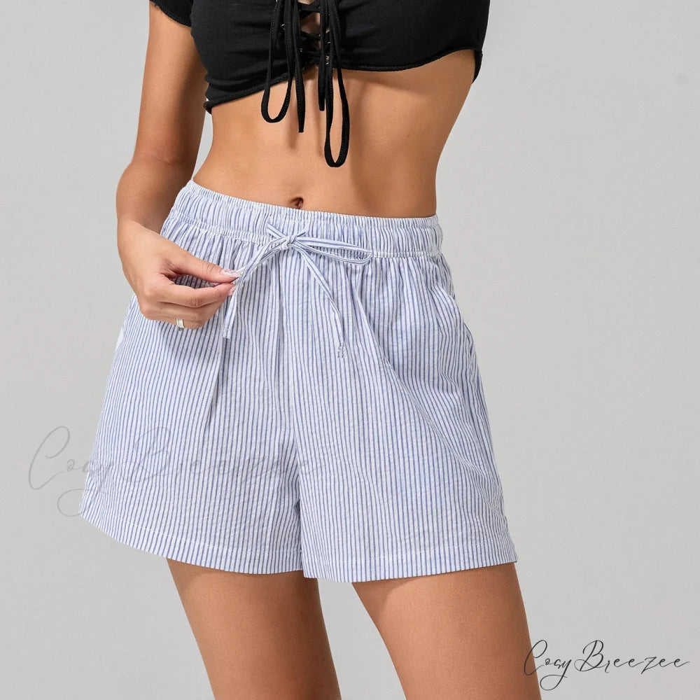 Striped Drawstring Wide-Leg Shorts short-250223
