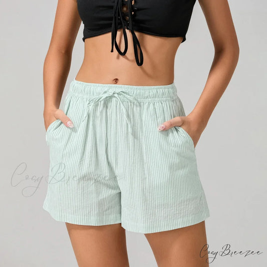 Striped Drawstring Wide-Leg Shorts short-250223