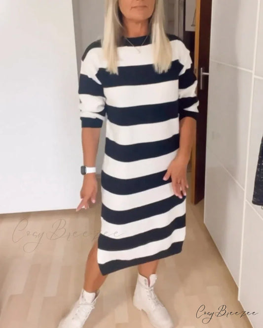 Striped Dress with Round Neck Black / S