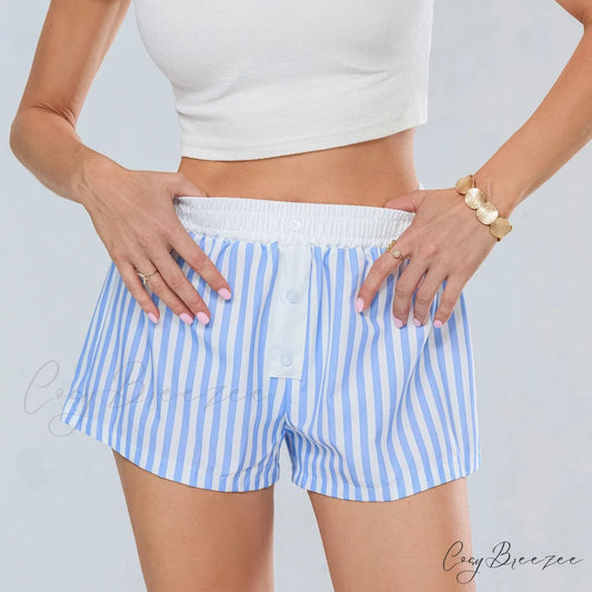 Striped Elastic Waist Loose Shorts Blue / S short-250223