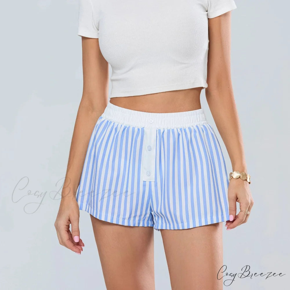 Striped Elastic Waist Loose Shorts short-250223