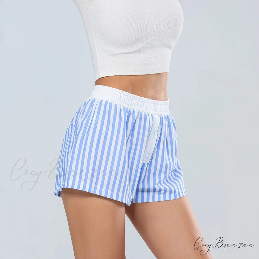 Striped Elastic Waist Loose Shorts short-250223