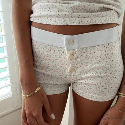 Striped Fastened Elevated-Waist Short white1 / S short-250223