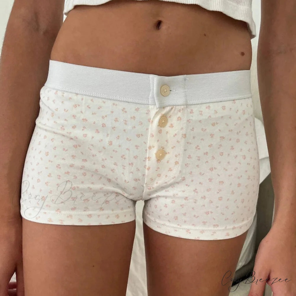 Striped Fastened Elevated-Waist Short white2 / S short-250223