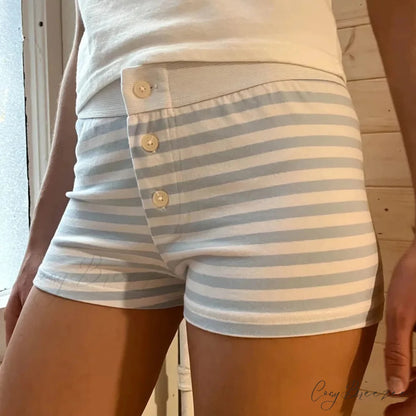 Striped Fastened Elevated-Waist Short white3 / S short-250223