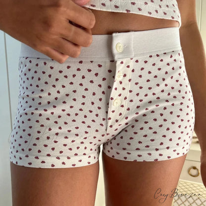 Striped Fastened Elevated-Waist Short white4 / S short-250223