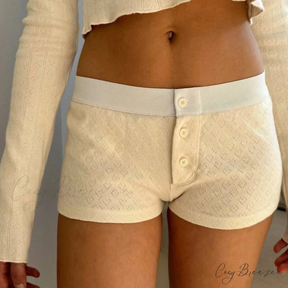 Striped Fastened Elevated-Waist Short white6 / S short-250223