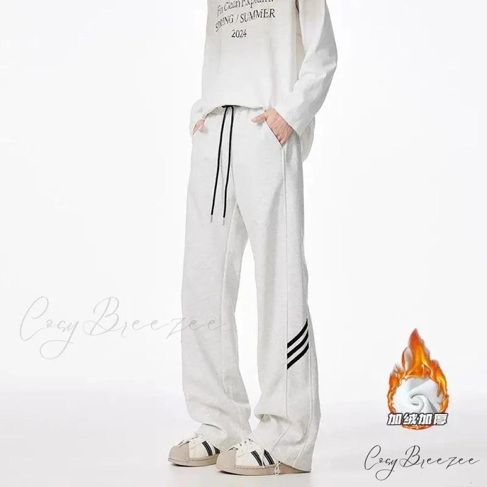 Striped Fleece Motion Loose Pants gray / S pants-241228