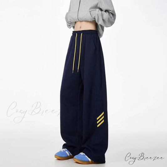 Striped Fleece Motion Loose Pants Gray / S pants-241228