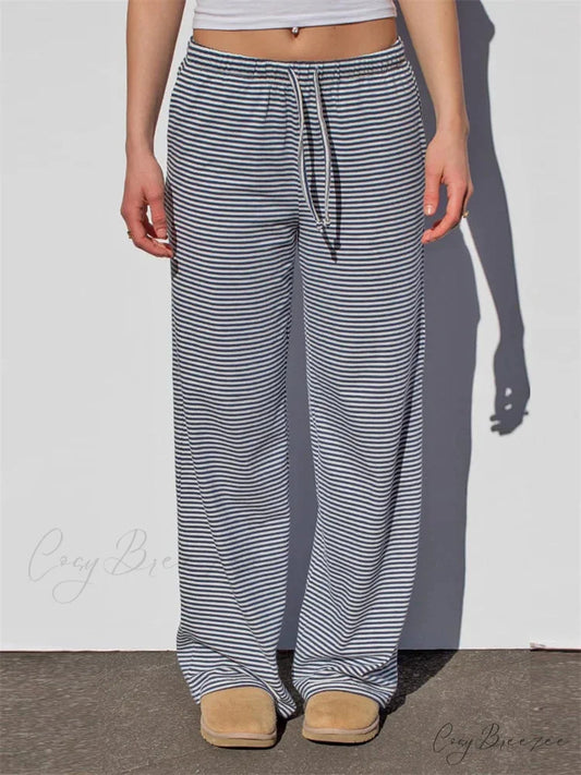 Striped Frills Pull-Tie Stretchy Waist Casual Pant GRAY / S pant-250223