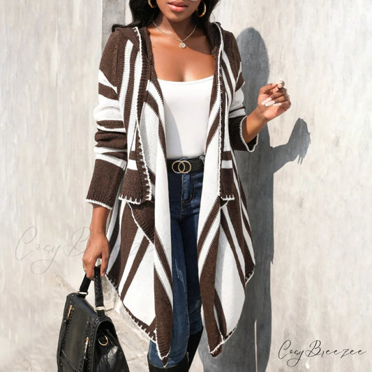 Striped Hooded Cardigan Brown / S