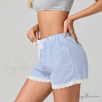 Striped Lace Trim Wide-Leg Shorts short-250223