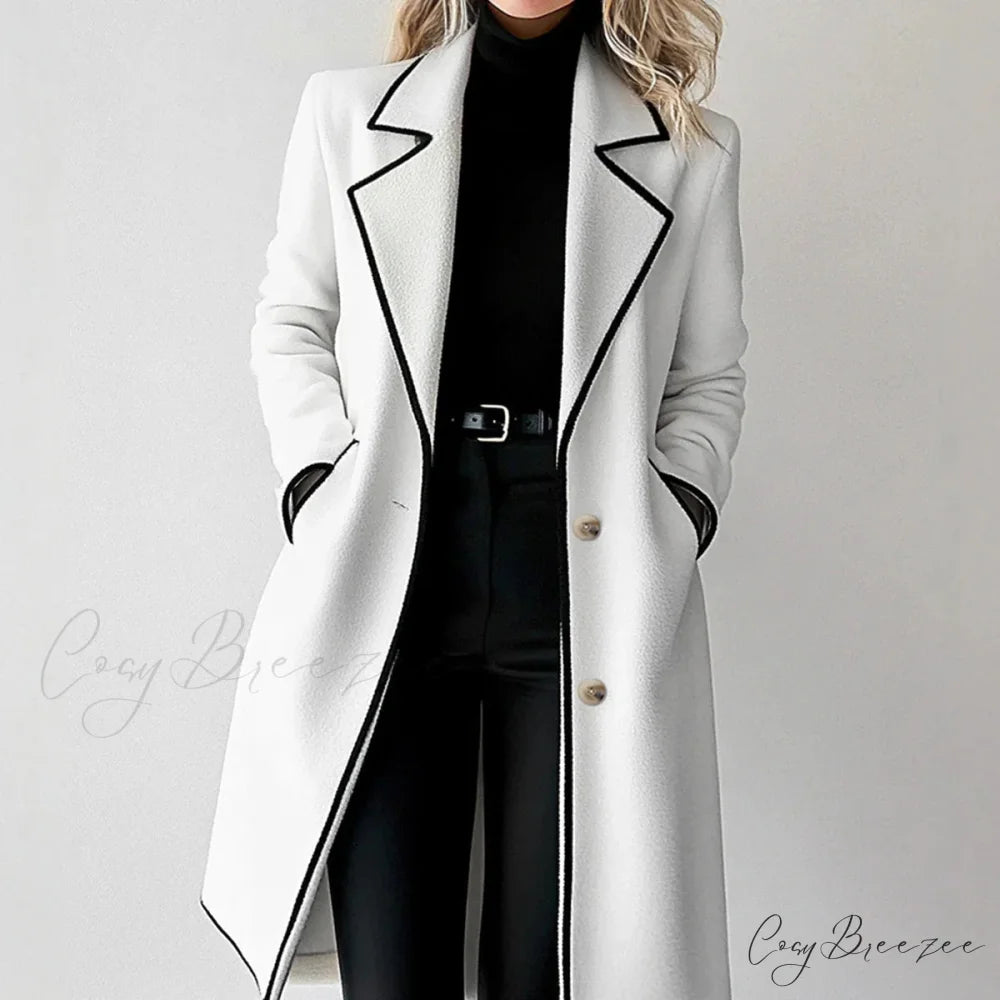 Striped Lapel Full Sleeve Woolen Coat White / S overcoats-241228