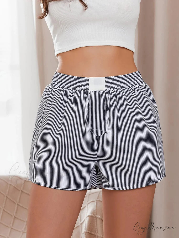 Striped Loose Wide-Leg Lounge Shorts grey / S short-250223