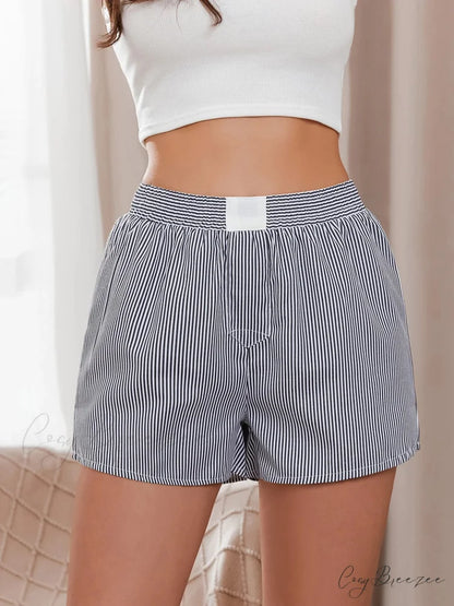 Striped Loose Wide-Leg Lounge Shorts grey / S short-250223