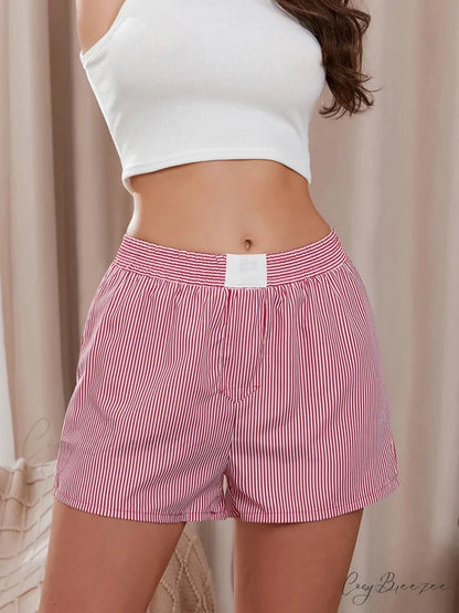 Striped Loose Wide-Leg Lounge Shorts pink / S short-250223