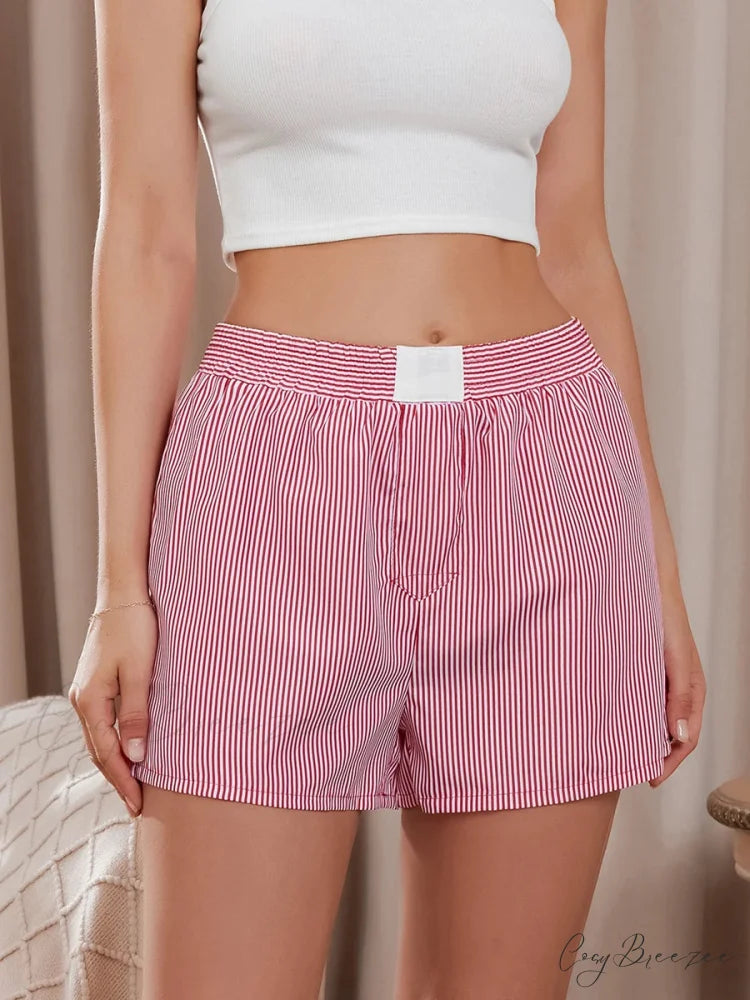 Striped Loose Wide-Leg Lounge Shorts short-250223