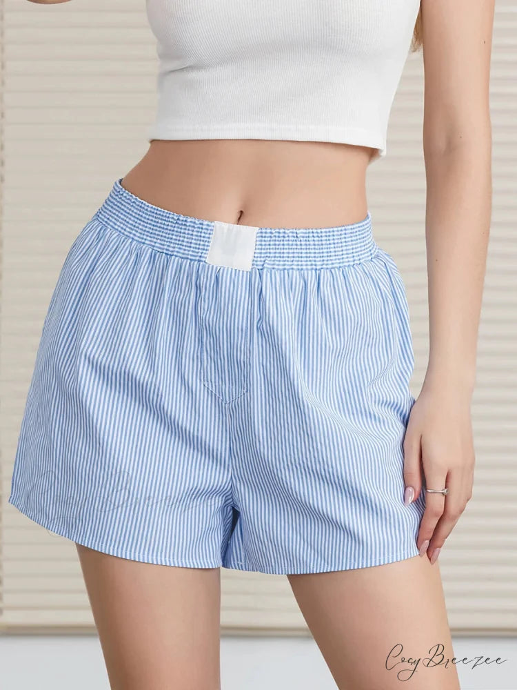 Striped Loose Wide-Leg Lounge Shorts short-250223
