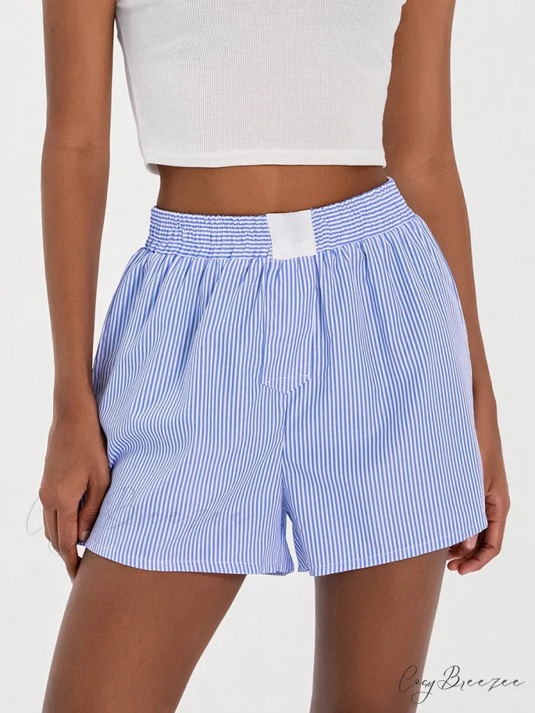 Striped Loose Wide-Leg Lounge Shorts short-250223