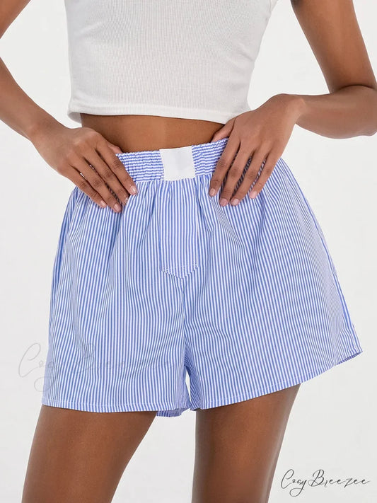 Striped Loose Wide-Leg Lounge Shorts short-250223