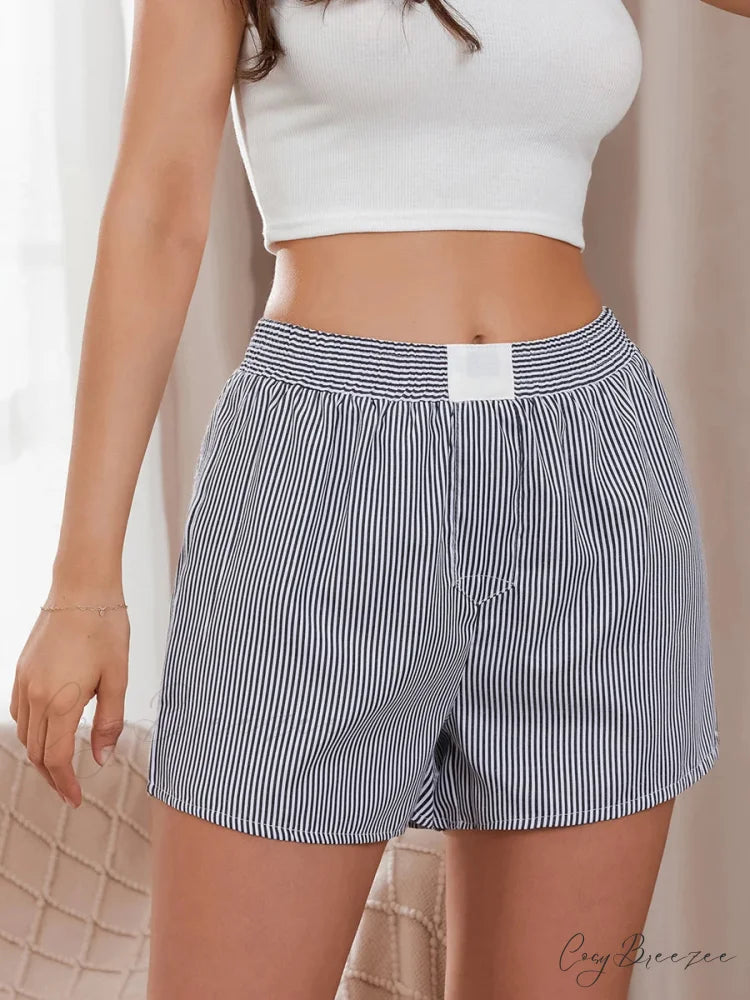 Striped Loose Wide-Leg Lounge Shorts short-250223