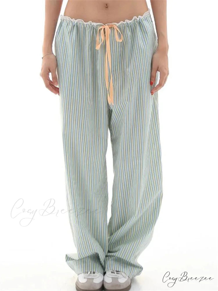Striped Nightwear Stretchy Waist Lounge Spacious Pant GRAY / S pant-250223