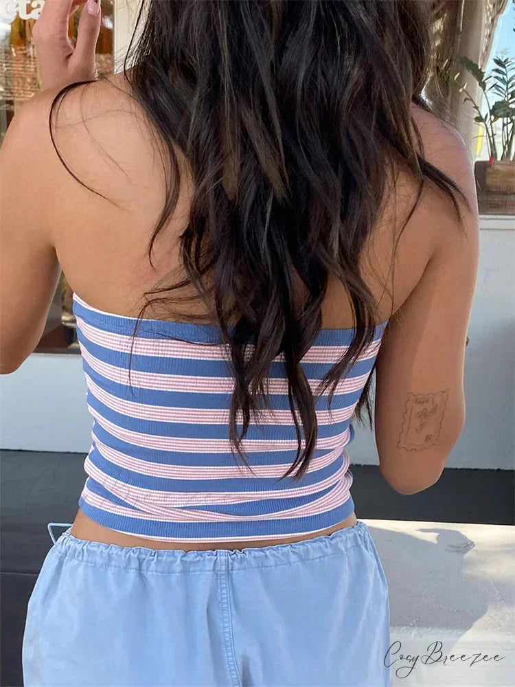 Striped Off Shoulder Strapless Tube Crop Top croptop-250126