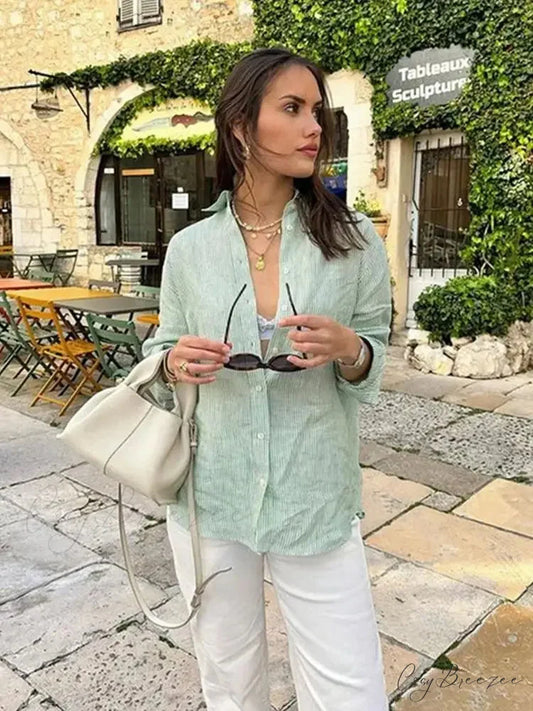 Striped Office Relaxed Shirt blouse-250223