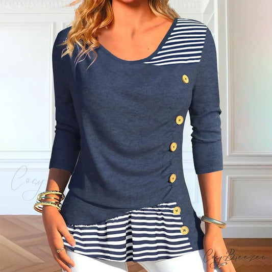 Striped Patchwork Blouse Dark Blue / S