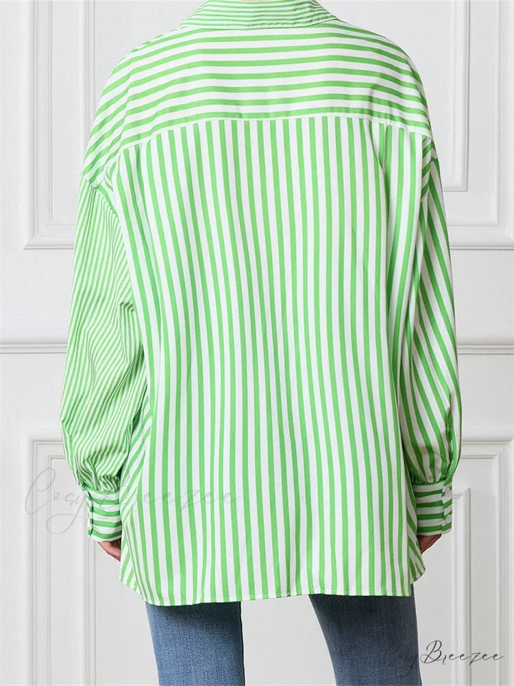 Striped Patchwork Button-Down Shirt blouse-250223