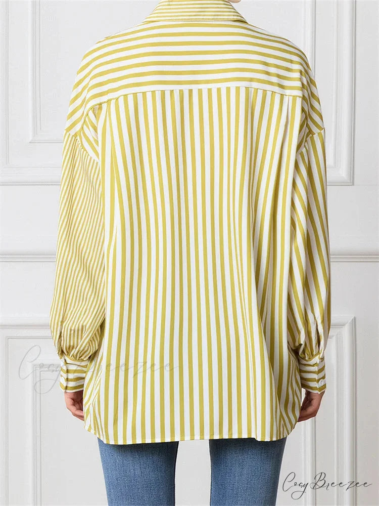 Striped Patchwork Button-Down Shirt blouse-250223