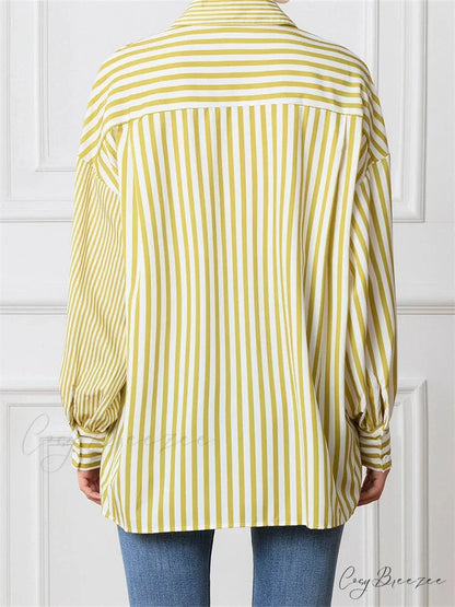 Striped Patchwork Button-Down Shirt blouse-250223