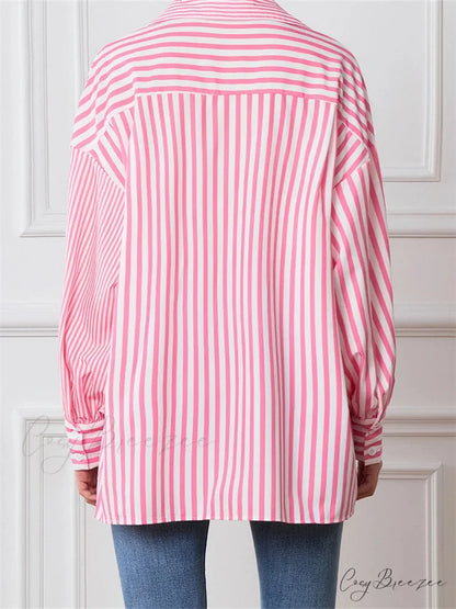 Striped Patchwork Button-Down Shirt blouse-250223
