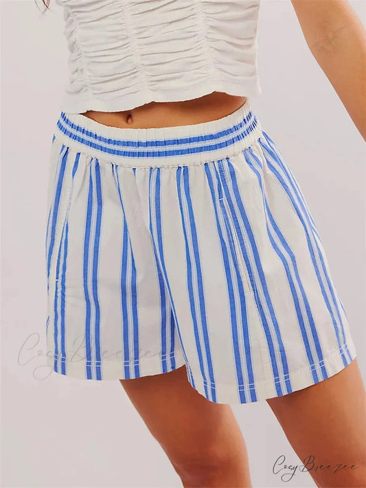 Striped Pocket Casual Shorts blue / S short-250223