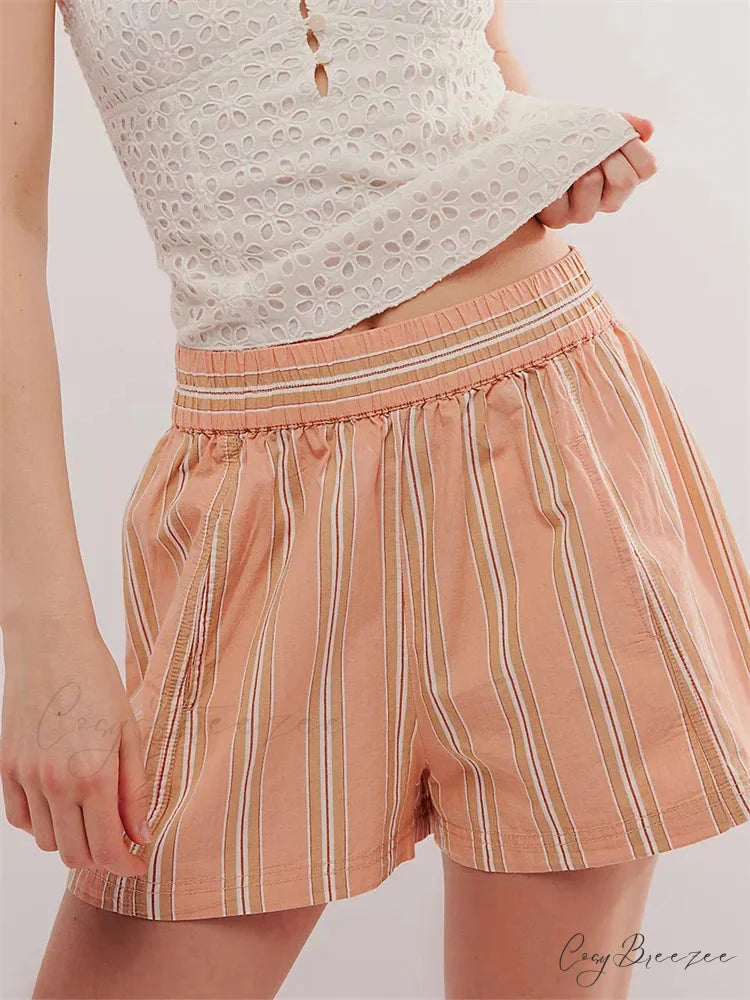 Striped Pocket Casual Shorts orange / S short-250223