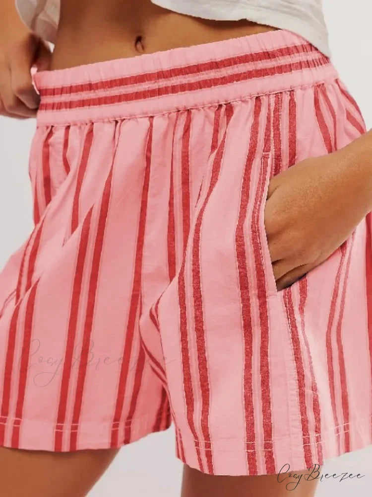 Striped Pocket Casual Shorts red / S short-250223