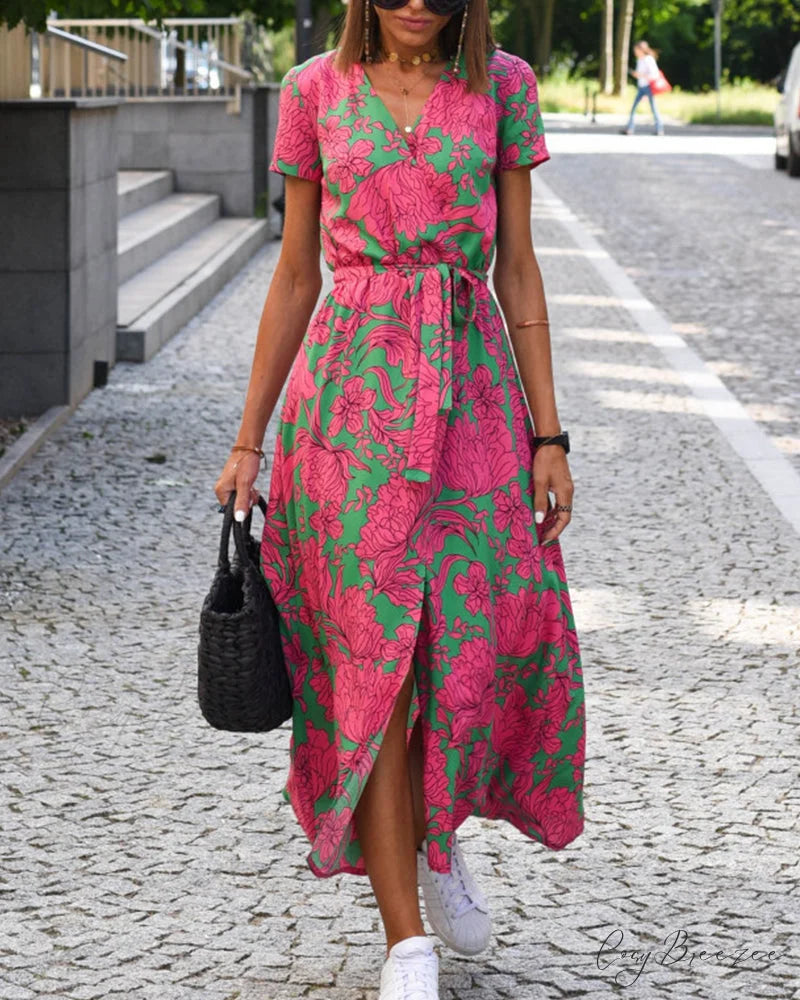 Striped Print Dress Pink / S
