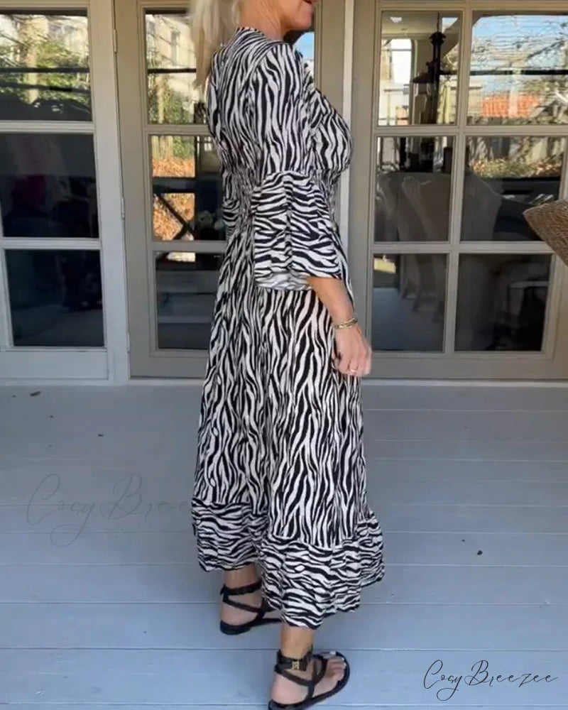 Striped Print V-neck Dress