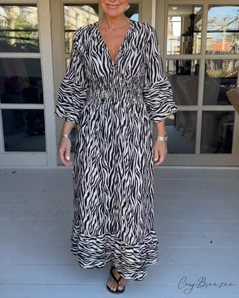 Striped Print V-neck Dress