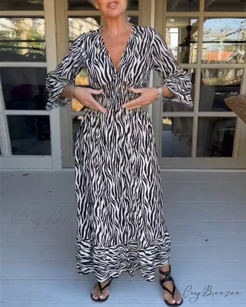 Striped Print V-neck Dress