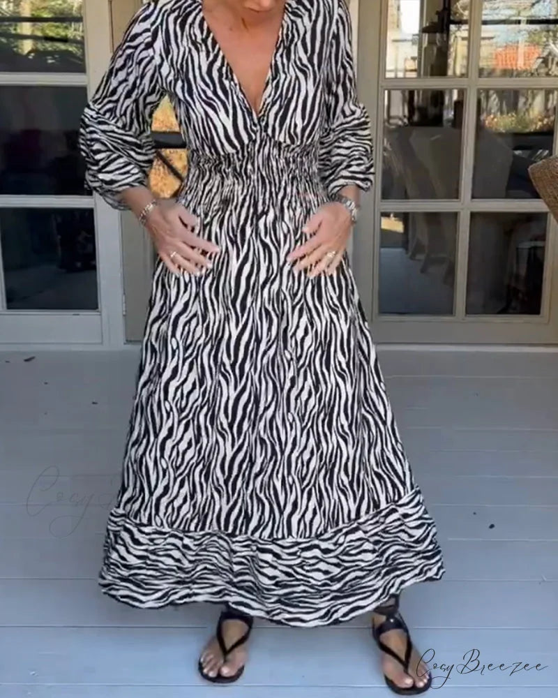 Striped Print V-neck Dress