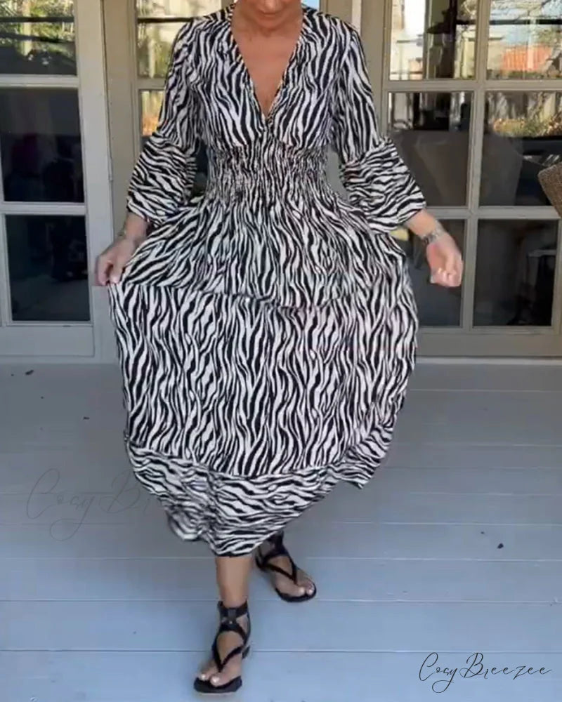 Striped Print V-neck Dress