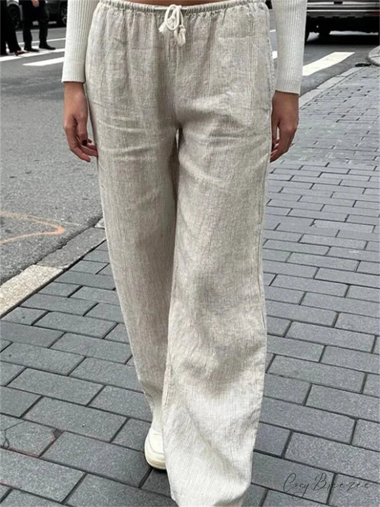 Striped Pull-Tie Relaxed Straight Summer Pant GRAY / S pant-250223