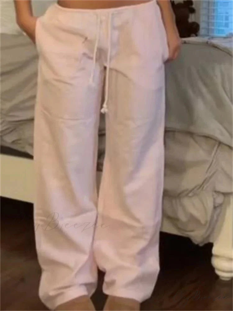 Striped Pull-Tie Relaxed Straight Summer Pant PINK / S pant-250223